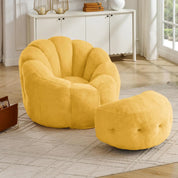 Flower Bean Bag Chair with Ottoman for Adults,Large Beanbag Chair with Artificial Rabbit Fur Fabric,Comfy Single Sofa