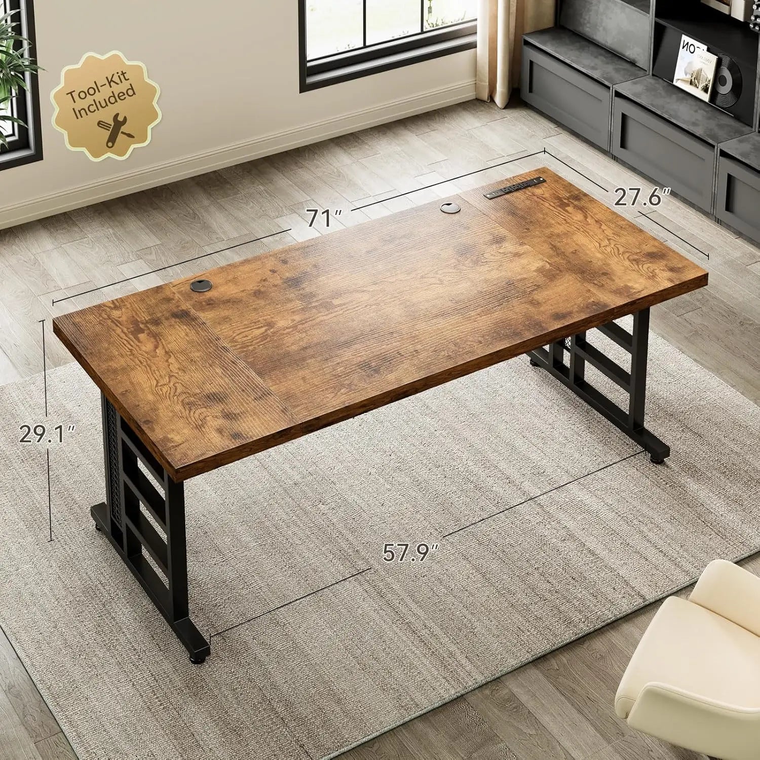 FurnishSpot® Modern L-Shaped Computer Desk with Built-In Power Outlet & Storage