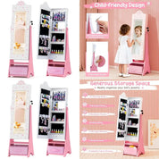 LED Lighted, Lockable Freestanding Kids Jewelry Armoire with Full-Length Mirror and Storage Drawers for Little Girls (White)