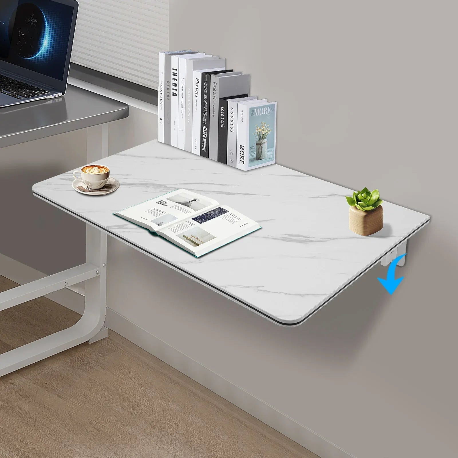 FurnishSpot FlexWall 80 Wall-Mounted Folding Desk – Space-Saving Fold-Down Table for Small Apartments (White/Black)