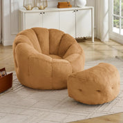 Flower Bean Bag Chair with Ottoman for Adults,Large Beanbag Chair with Artificial Rabbit Fur Fabric,Comfy Single Sofa