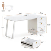 Tribesigns White Computer Desk with Drawers: 55 Inches Modern Home Office Desk with Storage, Small Wood Study Writing Work Table