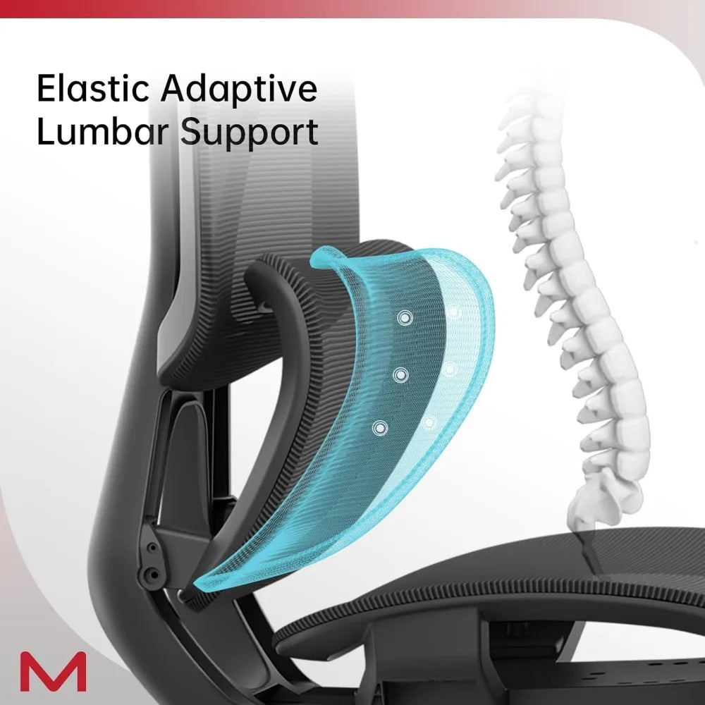 Ergonomic High Back Office Chair with Large Elastic Adaptive Lumbar Support