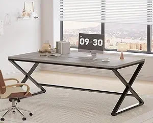 Large Black Desk, 70.8” Long Computer Desk for Home Office, Modern Wide Executive Work Desk for Writing Study, Simple Wood Meta