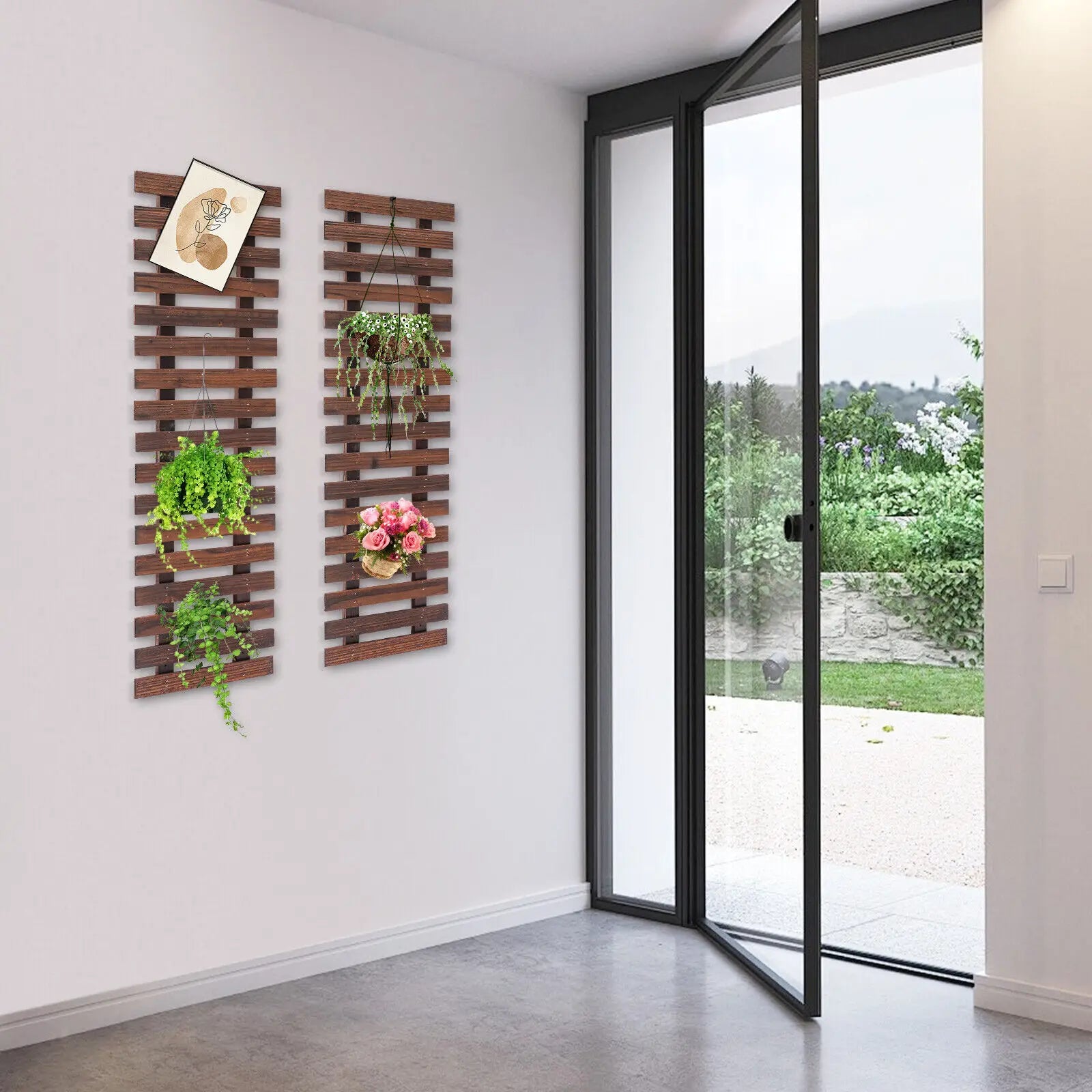 2PCS Rustic Cedar Wood Wall-Mounted Flowerpot Shelves – Indoor & Outdoor Hanging Planter Rack for Plants, Flowers, Herbs, Balcony, Patio, Garden