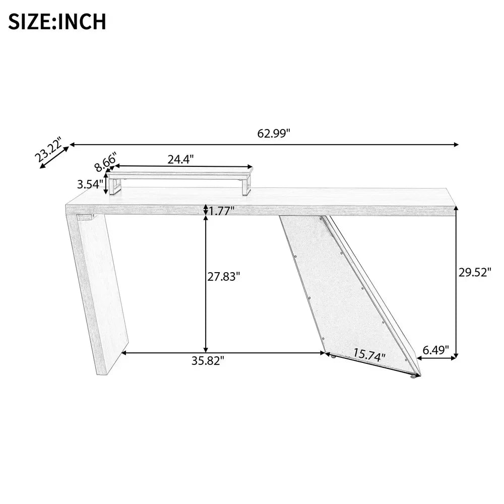 63" Executive Office Desk, Wooden Computer Desk with Moveable Monitor Stand