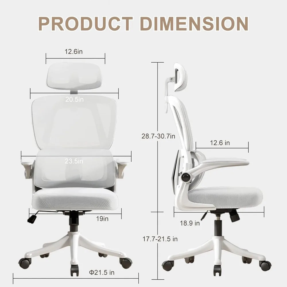 Ergonomic Office Chair Computer Desk Chairs with Flip-up Armrests and Lumbar Support, High Back Mesh Gaming Chairs Rolling Work