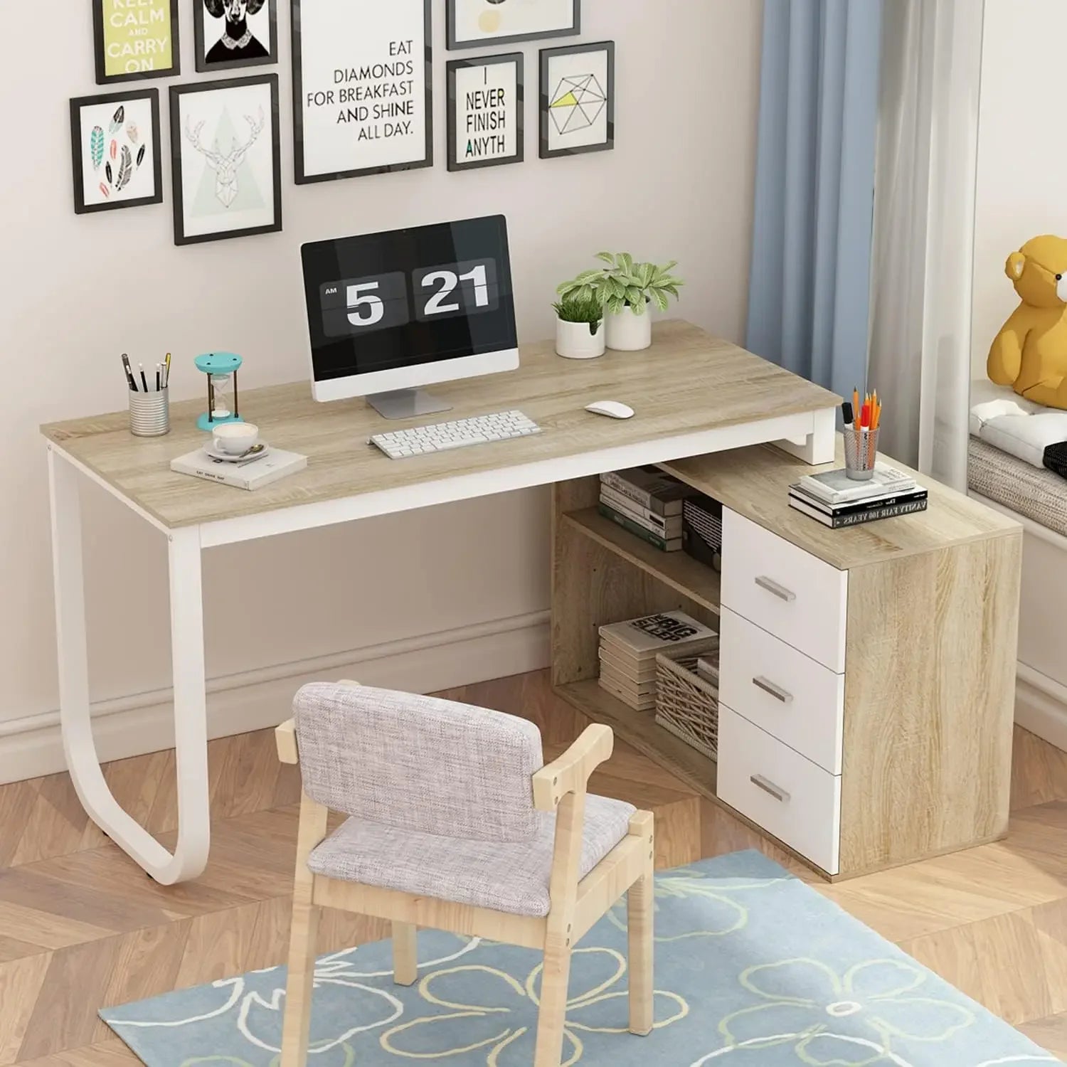 Home Office Computer Desk with 3 Drawers and 2 Shelves