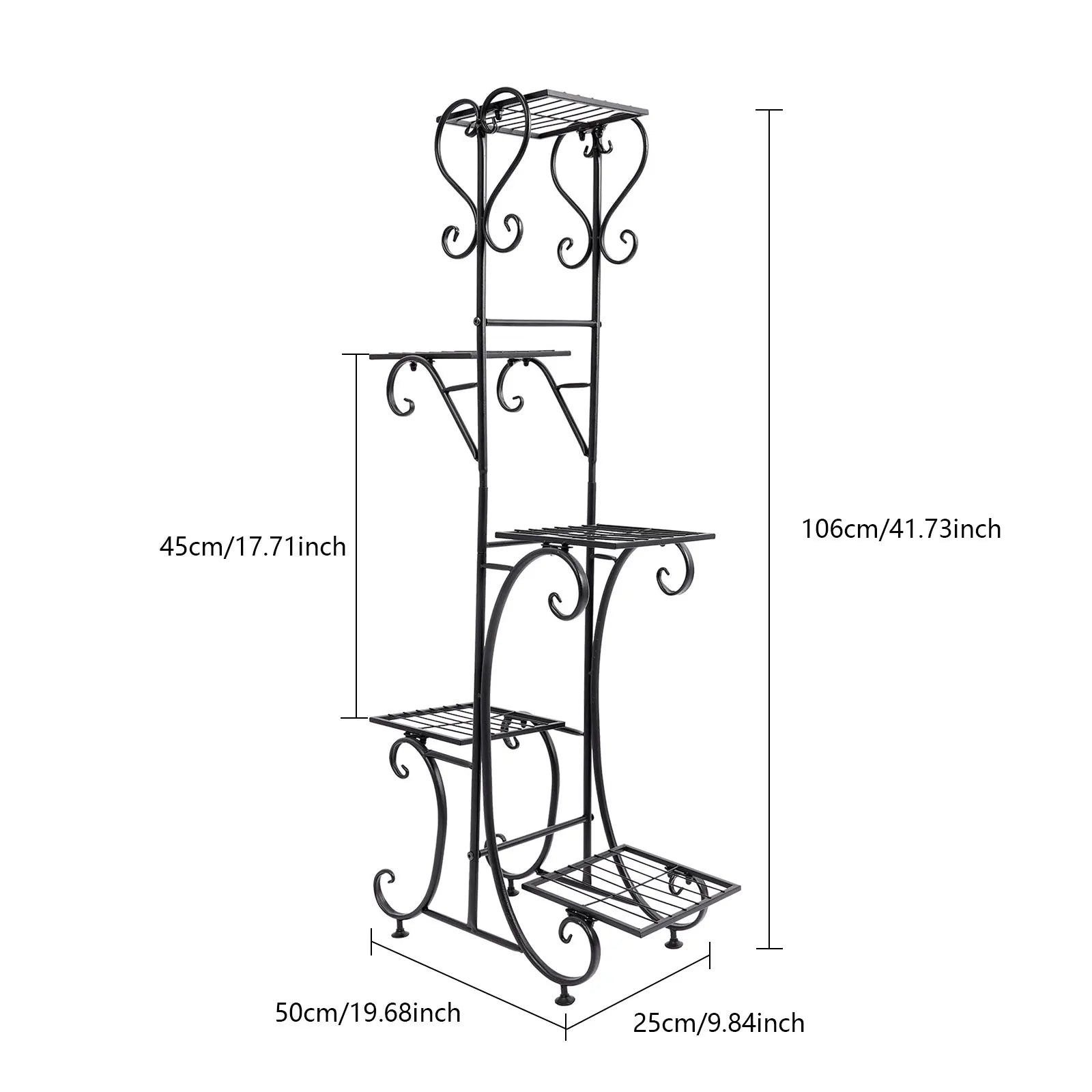 Upgraded 5-Tray Flower Stand | Floor Standing, Baking Paint, 19.689.8441.73in, Modern Style 5-Tier Plant Rack with Square Trays