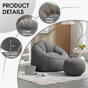 Bean Bag Chair for Adult, Microfiber Upholstered Bean Bag Sofa with Petal Back, Shell-Shaped Beanbag Chair with Footstool