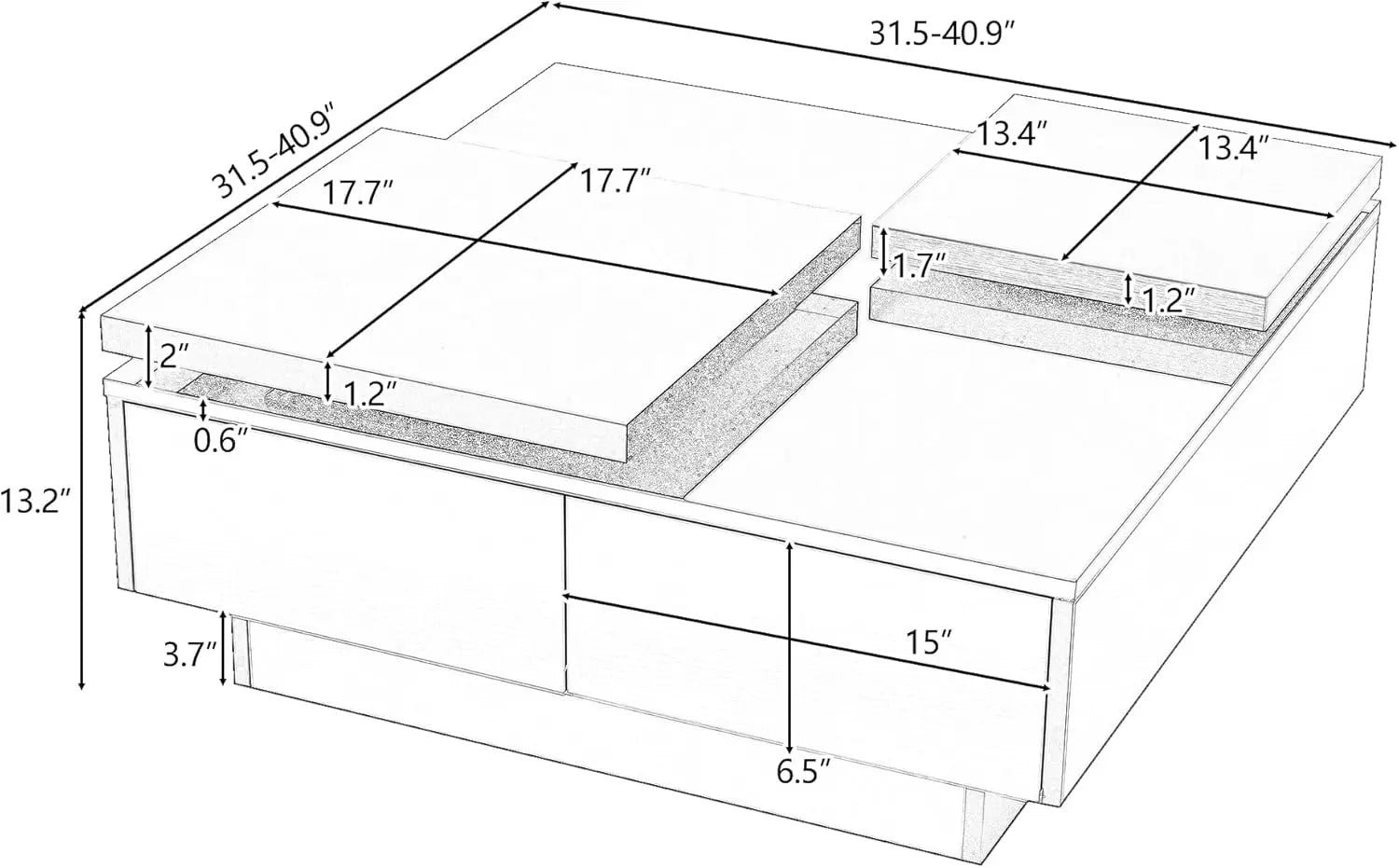FurnishSpot SpaceSmart™ Adjustable Coffee Table with Hidden Storage