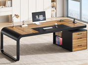 70.9" Executive Desk, Large Computer Desk with Drawers and Lateral File Cabinet, Office Desk with Removable Shelves,