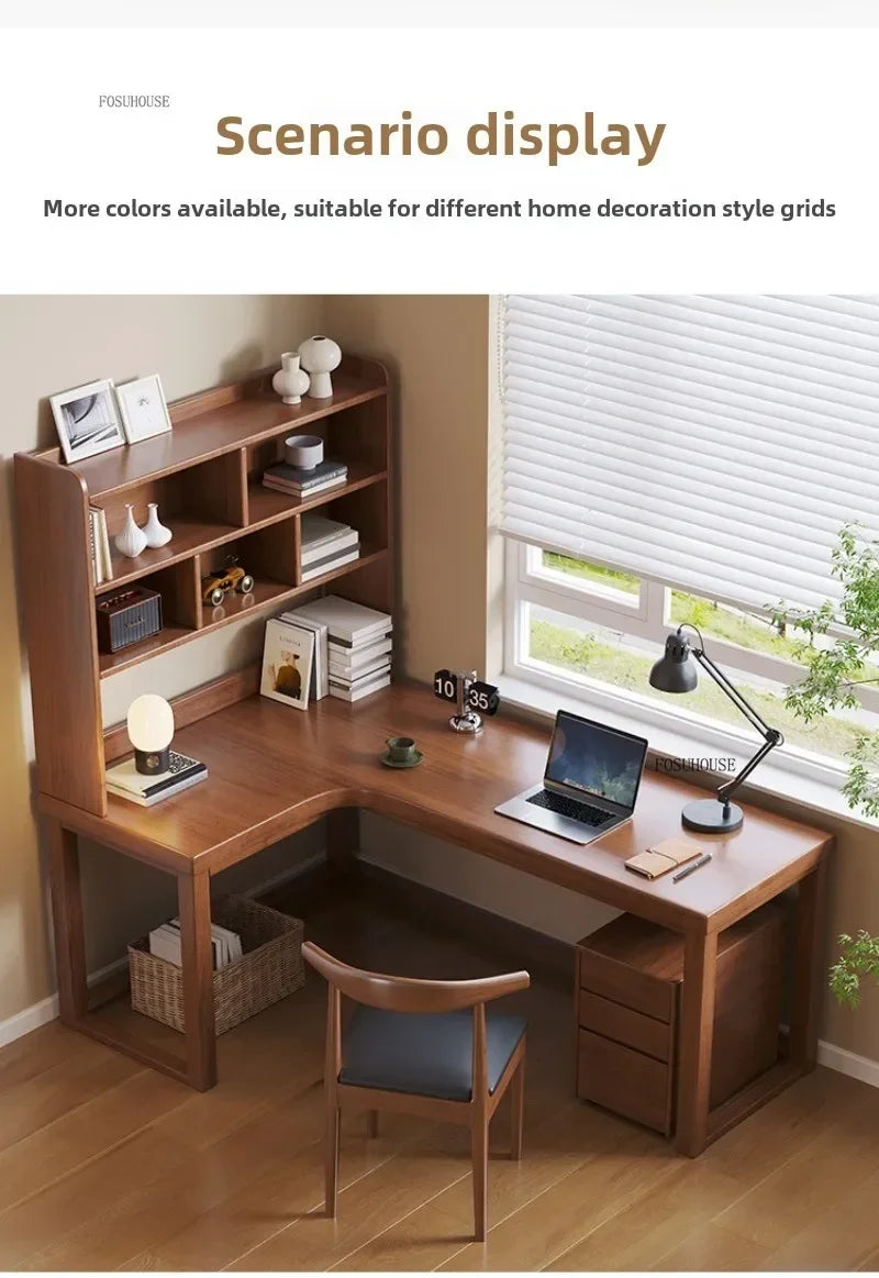 European Solid Wood Corner Computer Desks Home Desktop Computer Table L-shaped Long Writing Desks Double E-sports Gaming Table D