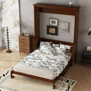 FurnishSpot™ Queen Size Murphy Bed with Desk – Horizontal Wall Bed Cabinet with Gas Struts