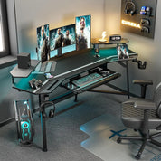 Aero Gaming Desk with Led Lights, 72" Large Wing-Shaped Studio Desk W Keyboard Tray Monitor Stand Dual Headphon