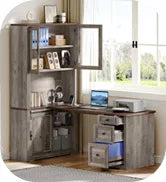 L Shaped Desk with Drawers, 55" Corner Computer Desk with Power Outlets, L-Shaped Desk with LED Lights & File Cabinet for Home O