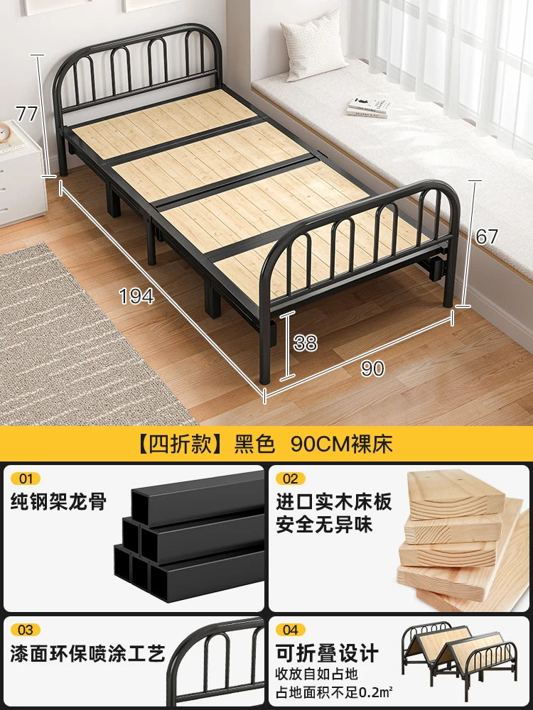 Solid wood folding bed Household simple single bed Extra bed 1 meter 2 Adult rental room Reinforced hard board double iron