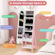 Kids Standing Jewelry Armoire with Full-Length Dress-Up Mirror, Drawers & Storage Shelves