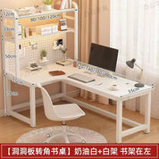 L Shaped Computer Desk with Desktop Storage Shelf Corner Office Desk Table for Home Study Workstation Solid Wood 120/140cm