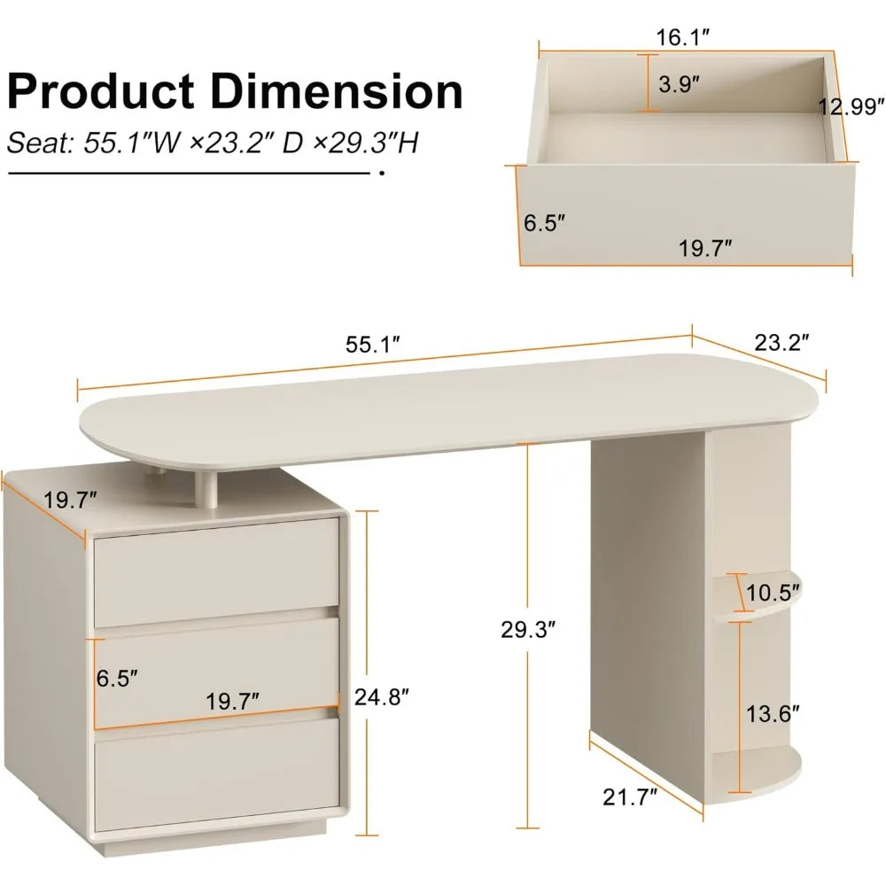 Home Office Desk and Chair Set with Drawers & Shelves