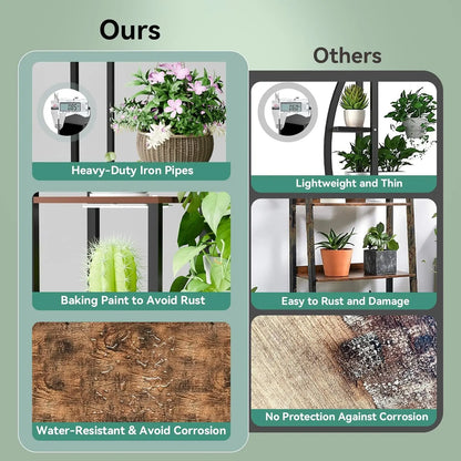 Indoor 11 Tiered Wood Plant Stand with Grow Lights