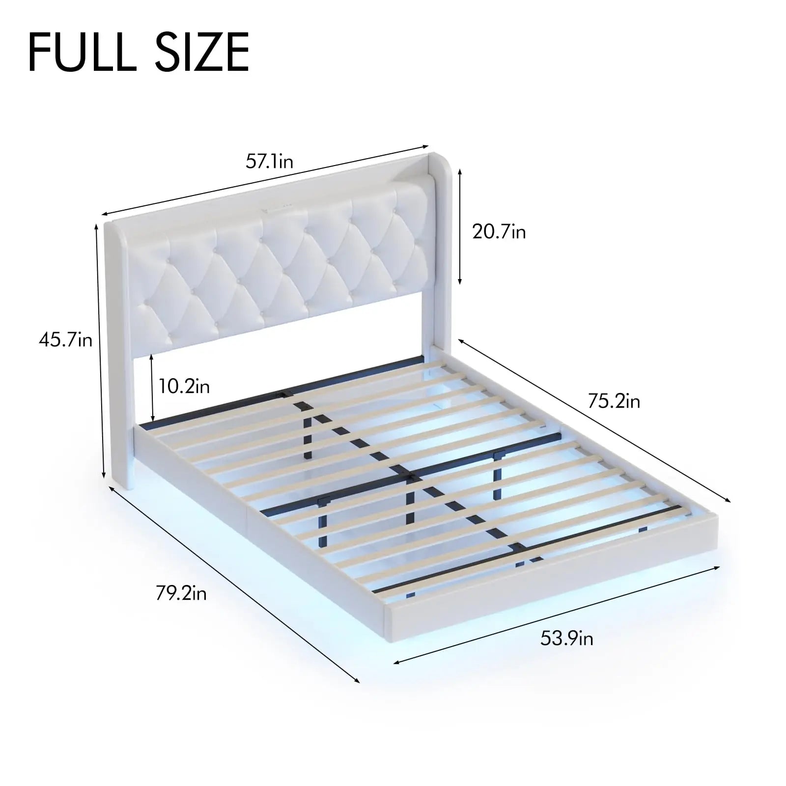 Vabches Floating Queen Bed Frame with LED Lights Upholstered PU Leather Platform Bed Frame with Power Outlet Storage Headboard