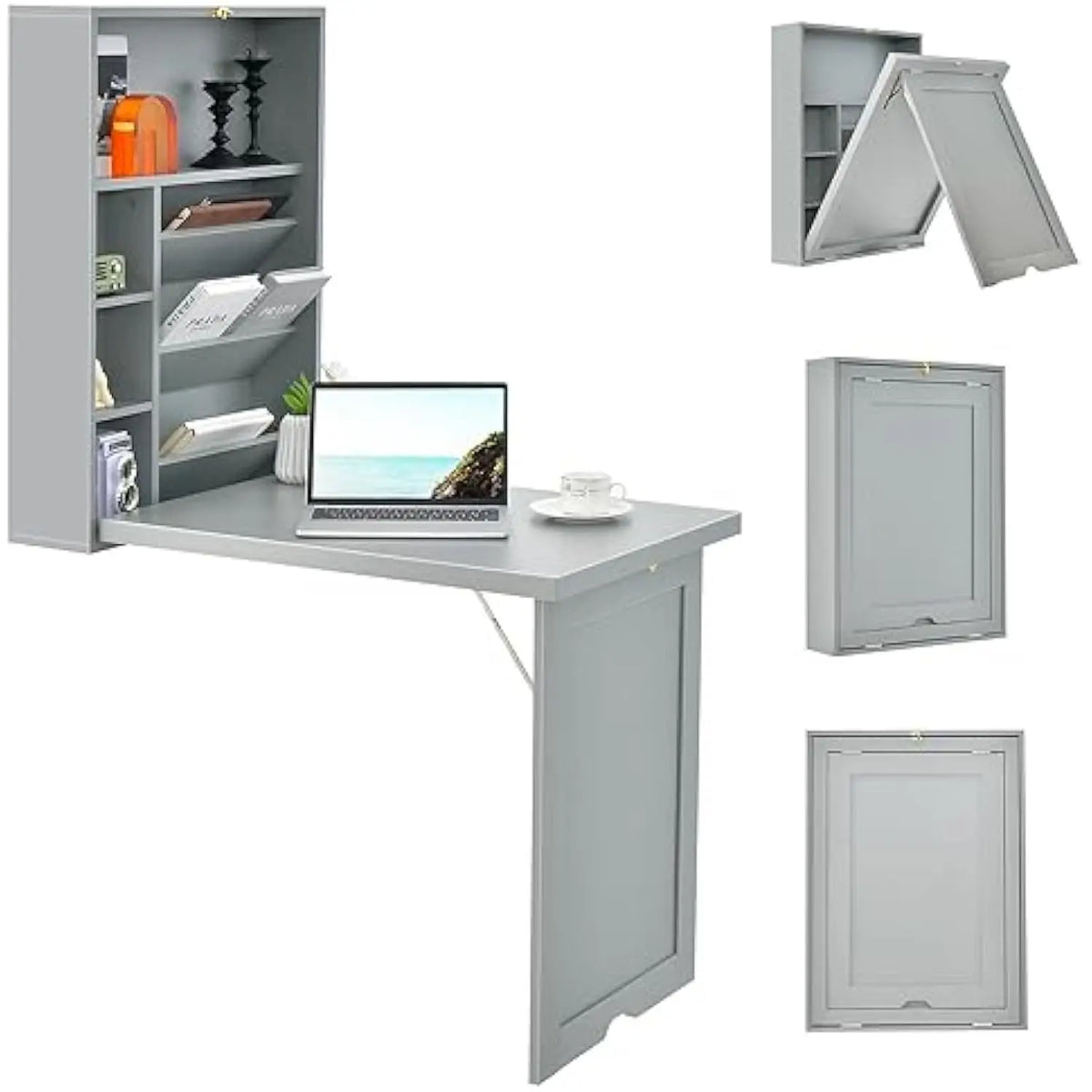 MAT EXPERT Floating Desk, Wall Mounted Desk with Adjustable Shelves, Ample Storage, Space Saving Table for Laptop, Fold Out Tab