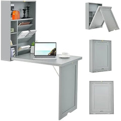 MAT EXPERT Floating Desk, Wall Mounted Desk with Adjustable Shelves, Ample Storage, Space Saving Table for Laptop, Fold Out Tab