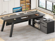 FurnishSpot® Executive L-Shaped Desk with File Drawer, Storage Cabinet & Built-In Charging Station