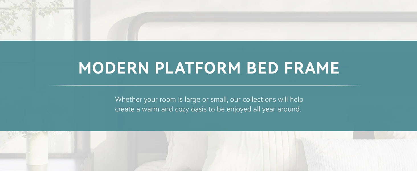 Metal Bed Frame with Curved Wooden Headboard & Footboard