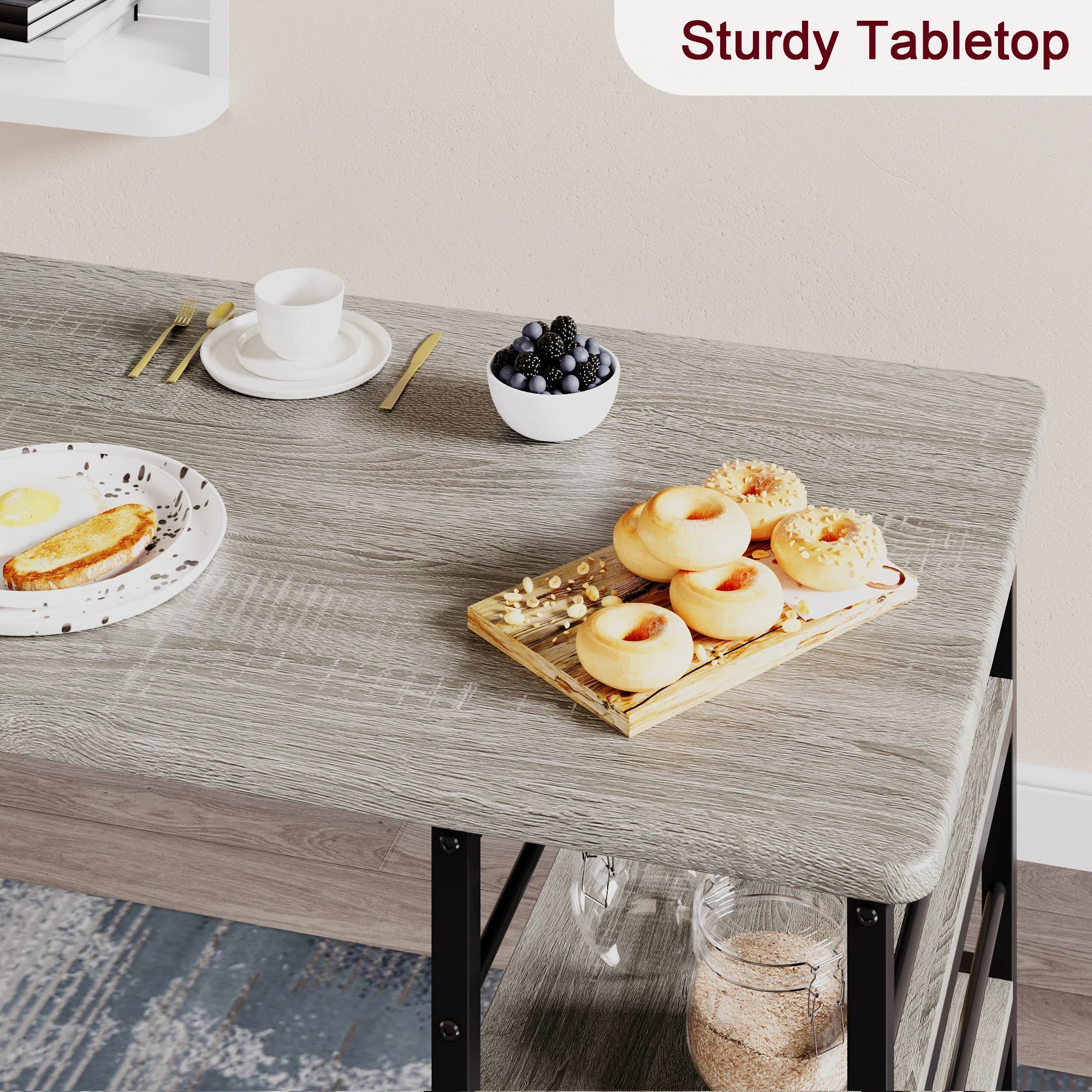 FurnishSpot® Counter Height Dining Table Set with Storage Shelves & Padded Stools – 3-Piece Space-Saving Set