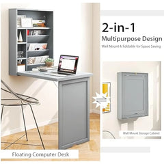 MAT EXPERT Floating Desk, Wall Mounted Desk with Adjustable Shelves, Ample Storage, Space Saving Table for Laptop, Fold Out Tab