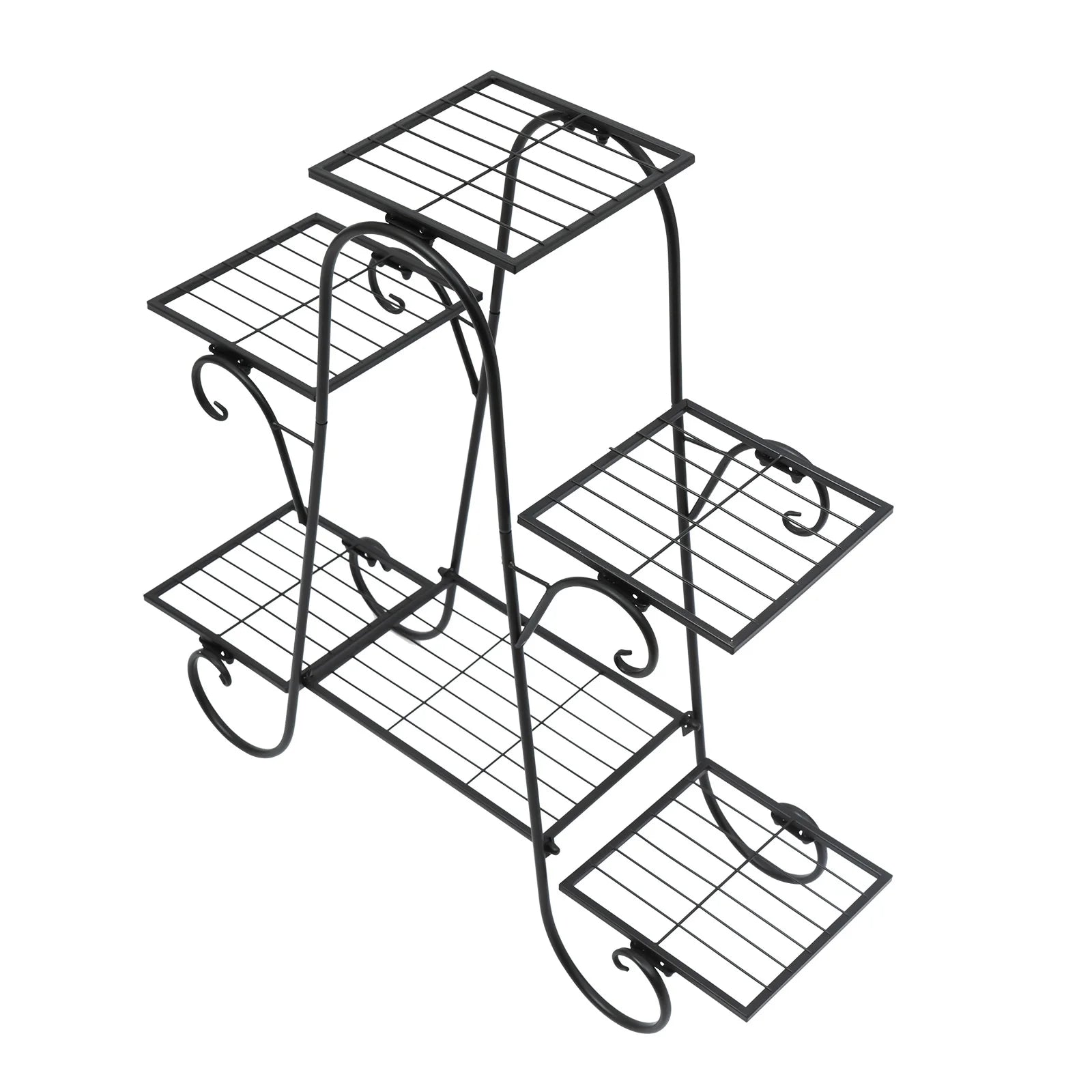 Modern Nordic Style Iron Square Plant Stand, 6-Tier Black Baking Lacquer Shelf, Holder for Plants Decor, Max Load 10kg per Tier