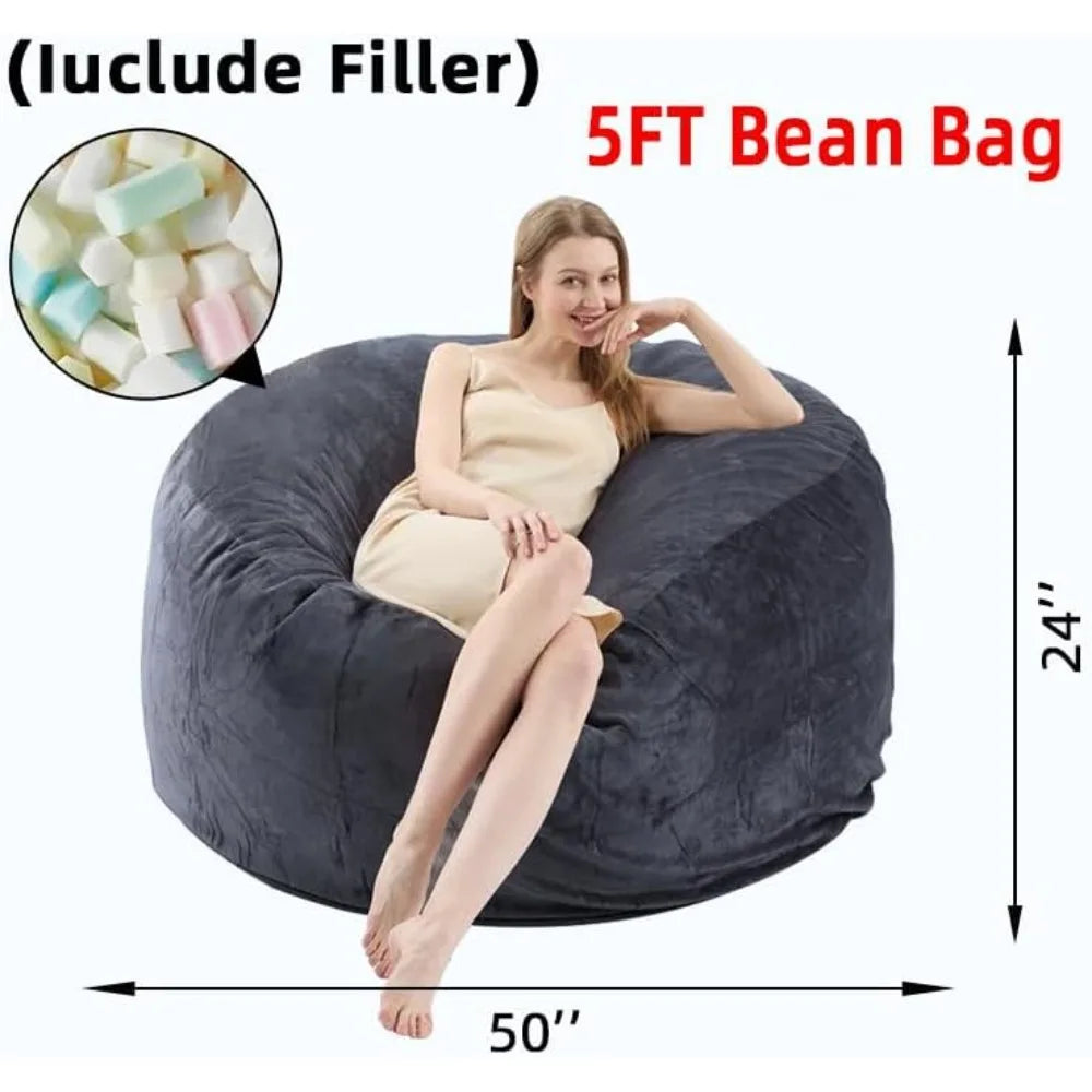 5FT Large Bean Bag，Bean Bag Chair with Filler Included，Memory Foam Bean Bag，Puff Chair，Living Room Furniture, Suitable