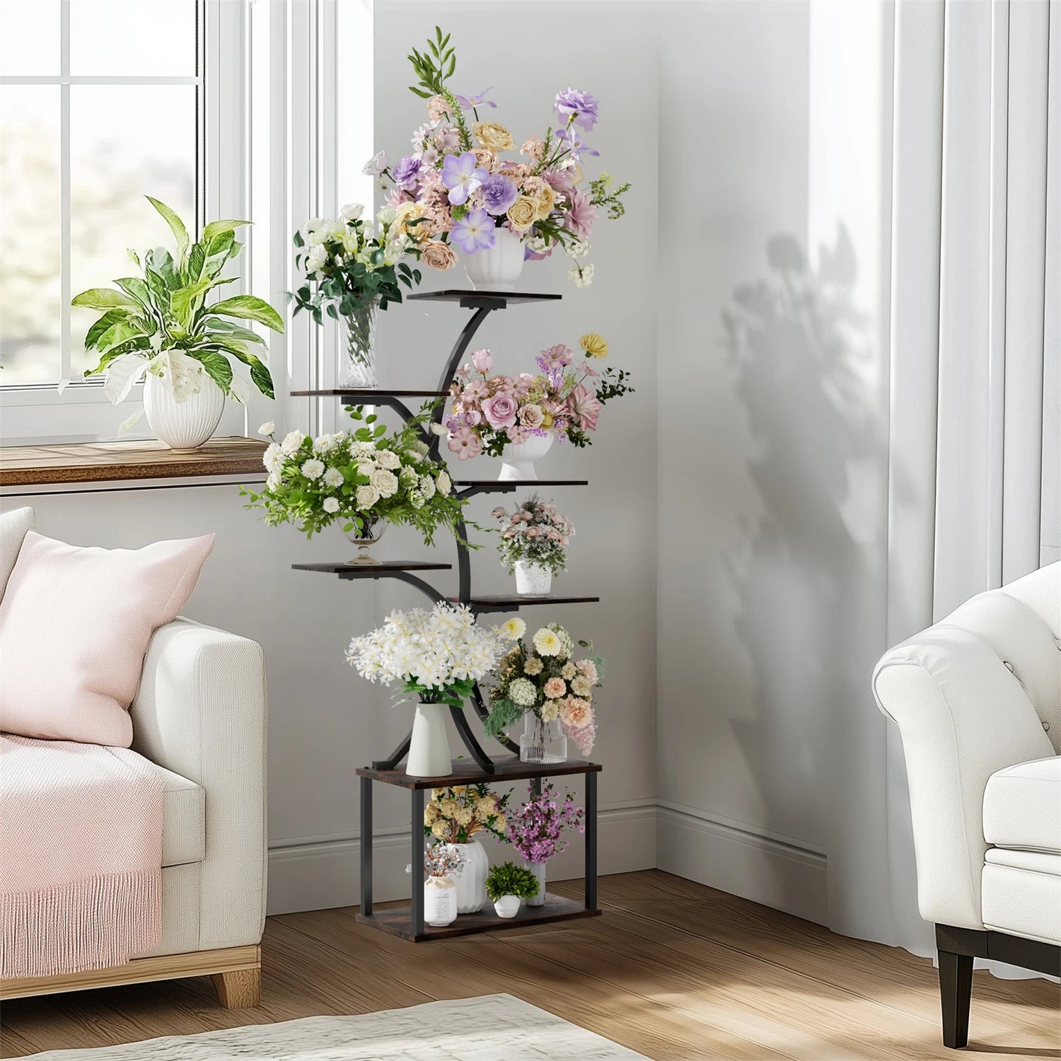 151CM Tall 7 Tier Tree-Shaped Plant Stand Display Rack Corner Flower Holder for Indoor Organizer Rack