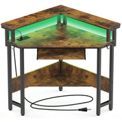 JHK Corner Desk Office Computer Desk for Small Space with LED Lights Gaming Table with Storage Shelves Power Outlets For Home