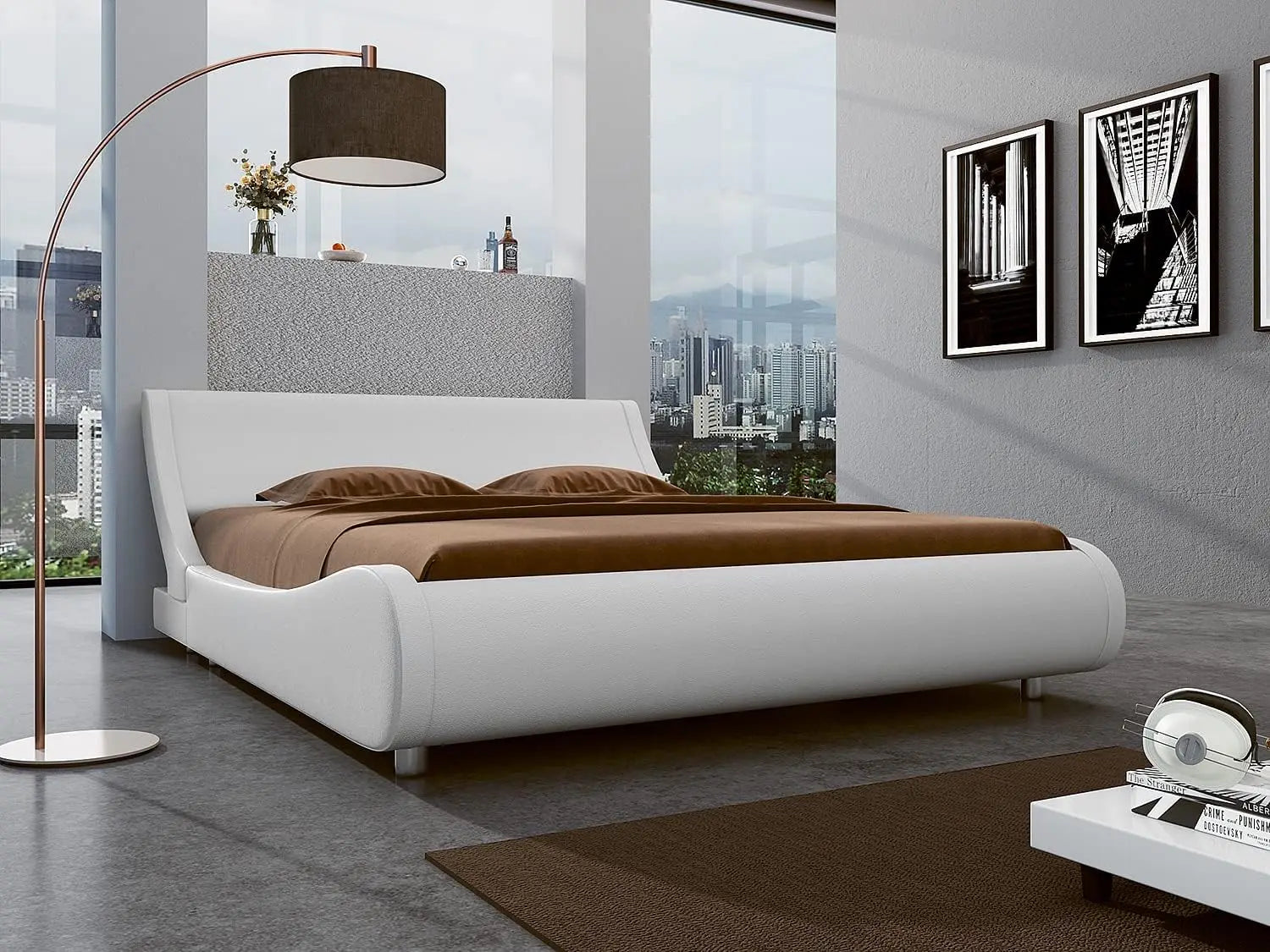 Bed Frame Full Size, Modern Low Profile Platform Stylish Faux Leather Upholstered Sleigh Bed with Adjustable Headboard,Bed Frame