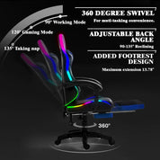 Racing Style RGB LED Lights Gaming Chairs for Adults and Kids with Lumbar Massager