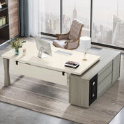 78.7-inch executive desk, large L-shaped desk with cabinets and storage shelves, family office desk, business furniture set