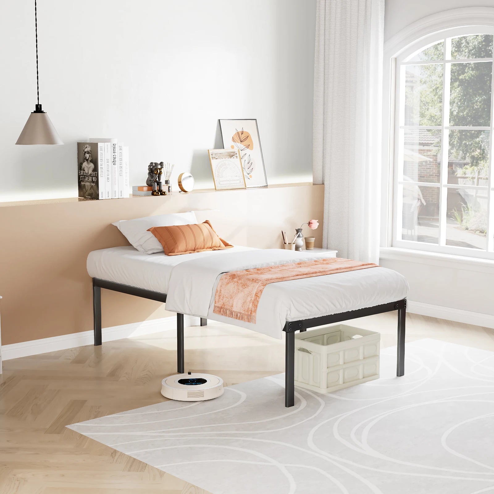 JHK Heavy-Duty Metal Bed Frame – Sturdy Steel Platform Bed with Center Support, 14-Inch Under-Bed Storage, Modern Design, Easy Assembly, Fits Standard Mattress