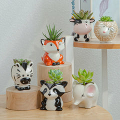 Creative Animal Ceramic Flowerpot - Sheep and Fox Design