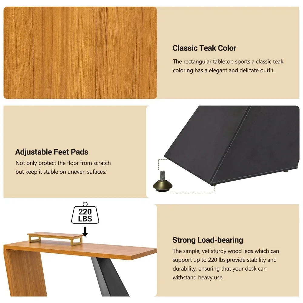 63" Executive Office Desk, Wooden Computer Desk with Moveable Monitor Stand
