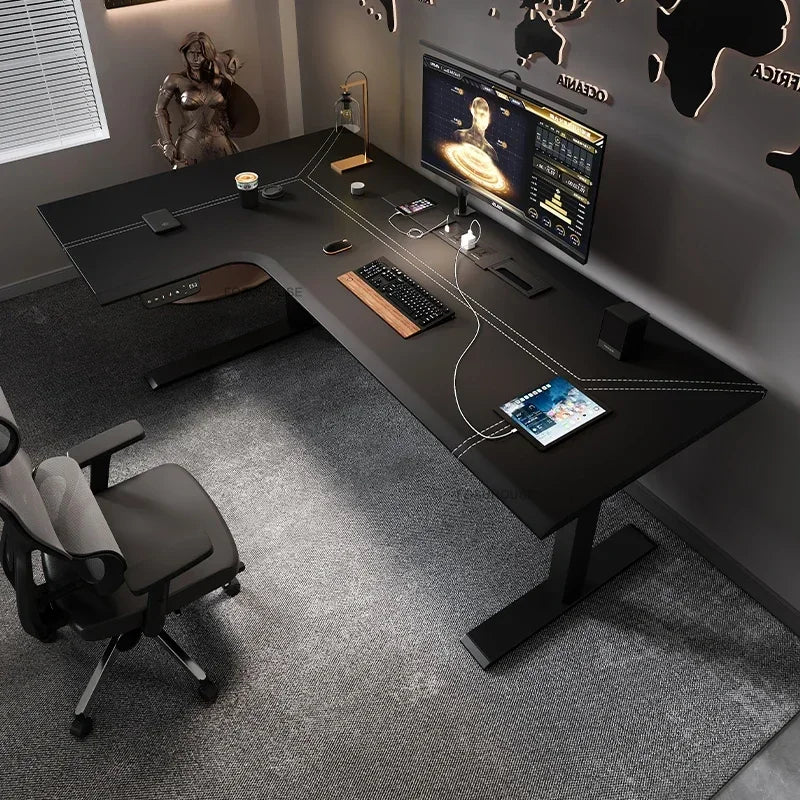 Luxury Corner Lift Computer Desks Home Office Furniture Designer L-shaped Wood Gaming Table Bedroom Student Dormitory Study Desk