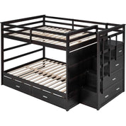Full Over Full Bunk Bed with Twin Size Trundle and Stairs, and Storage Drawers