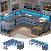 L-Shape Gaming & Computer Desk with RGB Lights, Storage & Power Outlets | Space-Saving Corner Workstation – FurnishSpot®