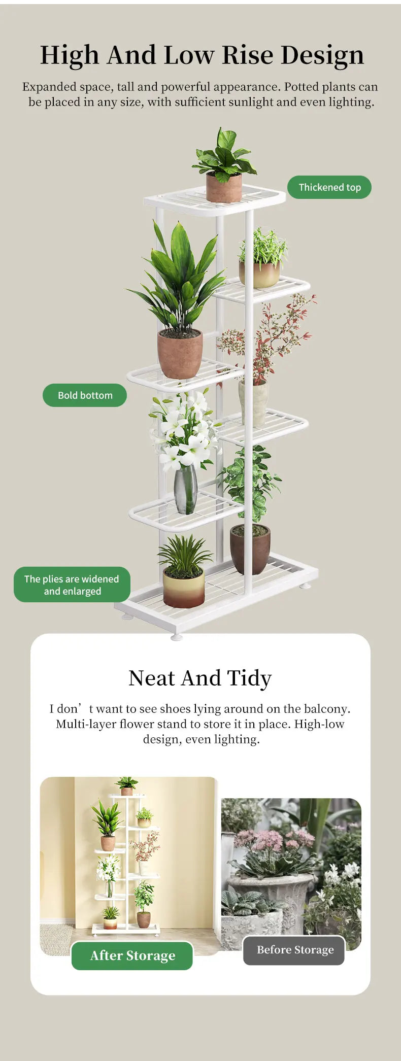 Plant Shelves Iron Potted Flower Plant Stand Rack Multiple Flower Pot Holder Shelf Indoor Outdoor Planter Display Organizer