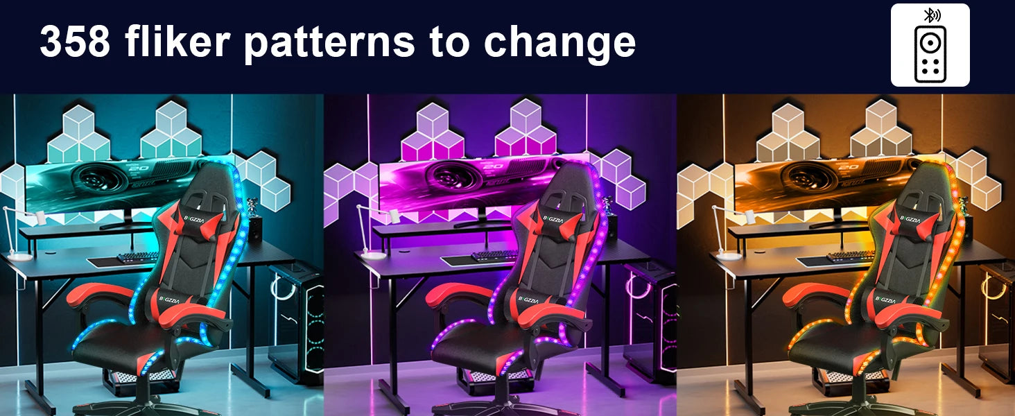 RGB Gaming Chair with LED Lights and Ergonomic Computer Chair Reclining PU Leather High Back Video Office Chair with Headrest