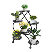 4-Tier Plant Stand with 6 Trays, Iron Frame, Movable and Lockable Wheels for Indoor Gardening and Display