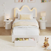 FurnishSpot™ Twin Bouclé Princess Bed Frame with Flower Headboard, LED Lighting & Storage Drawers
