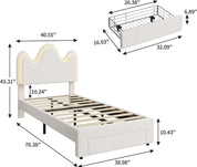 FurnishSpot™ Twin Bouclé Princess Bed Frame with Flower Headboard, LED Lighting & Storage Drawers